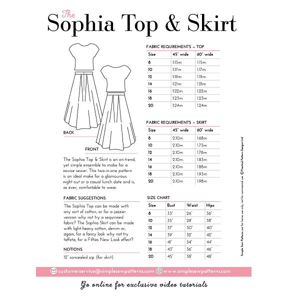 Digital Download | Simple Sew Sophia Top & Skirt Sewing Pattern