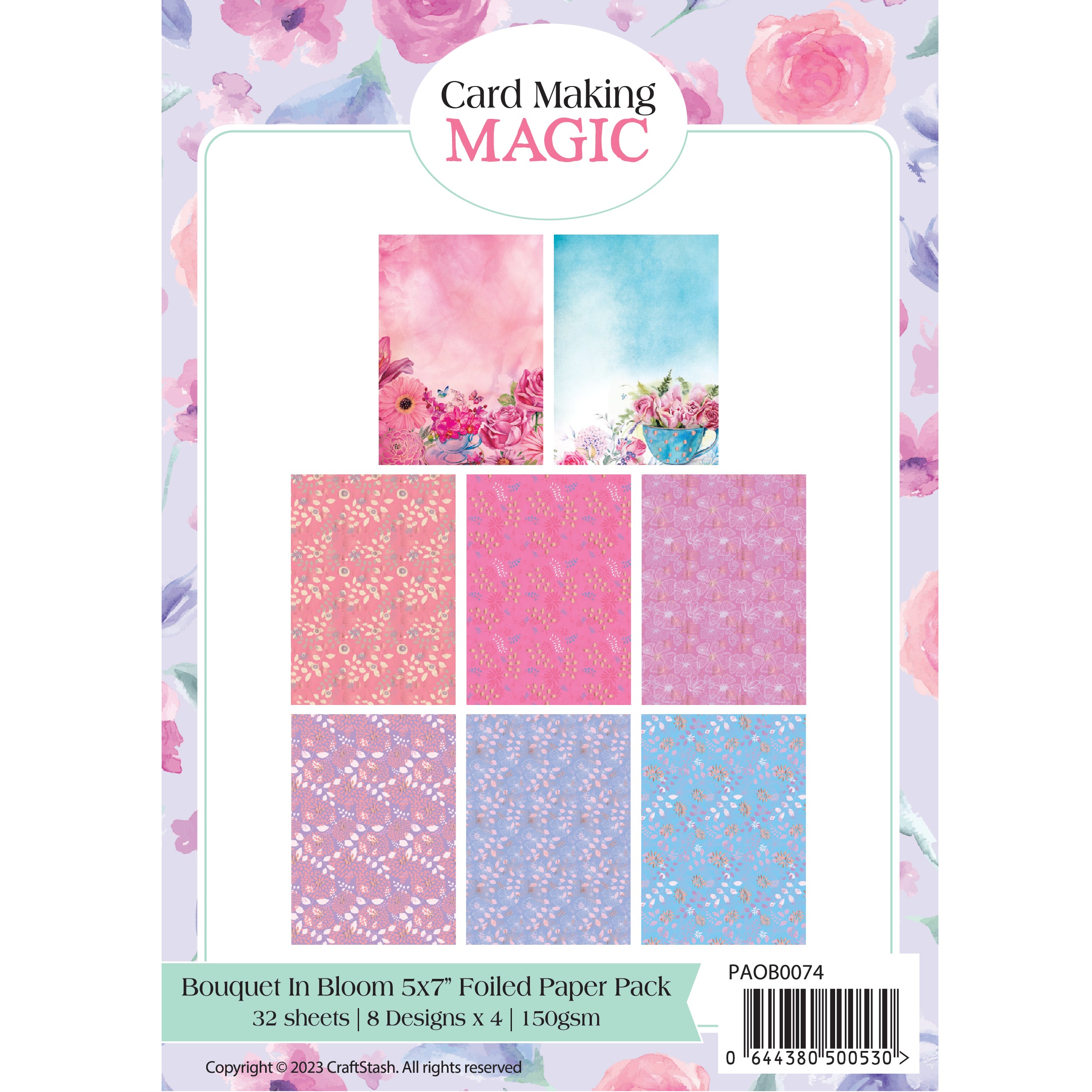 Card Making Magic 5in x 7in Paper Pack Bouquet In Bloom Florals 150gsm | 32 Sheets