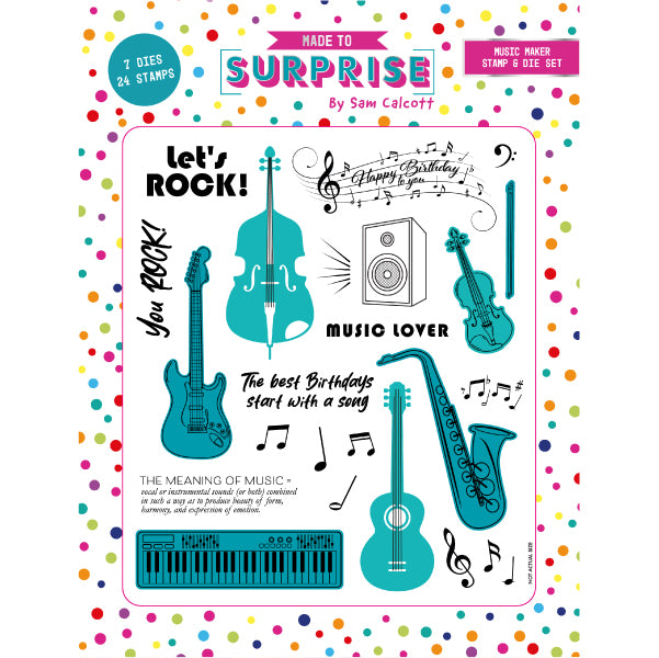 Made To Surprise by Sam Calcott A5 Stamp and Die Set - Music Maker | Rock and Pop