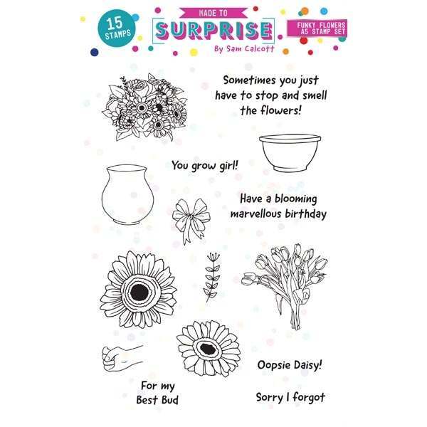 Made To Surprise A5 Clear Stamp Set Funky Flowers by Sam Calcott | Set of 15