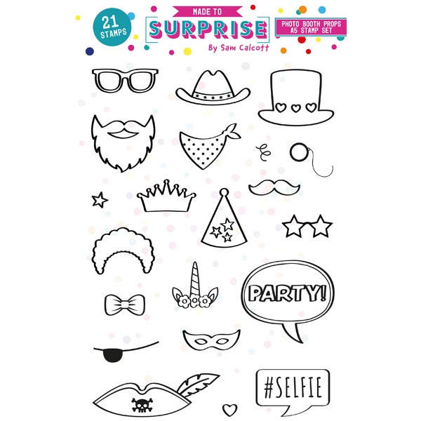 Made To Surprise A5 Clear Stamp Set Party Pieces Photo Booth Props by Sam Calcott | Set of 21