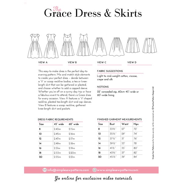 Digital Download | Simple Sew Grace Dress & Skirts Sewing Pattern