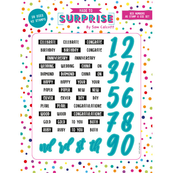 Made to Surprise A6 Stamp and Die Set Big Numbers | Circular Waterfold