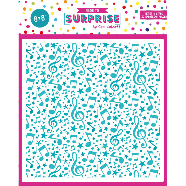 Made To Surprise by Sam Calcott 8in x 8in 3D Embossing Folder - Notes and Stars | Rock and Pop