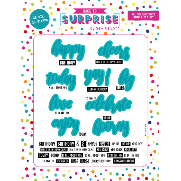 Made To Surprise Die and Clear Stamp Set All The Cheeky Sentiments by Sam Calcott | Set of 46
