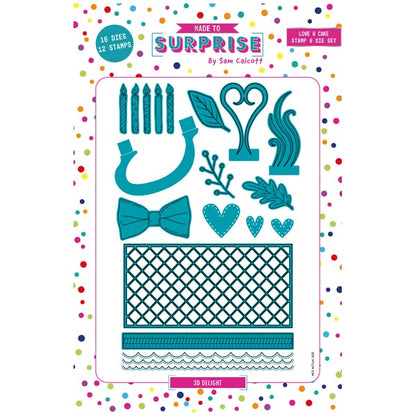 Made To Surprise Die & Clear Stamp Set 3D Delight Additions Love & Cake by Sam Calcott | Set of 28