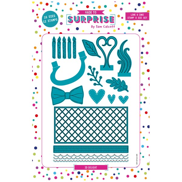 Made To Surprise Die & Clear Stamp Set 3D Delight Additions Love & Cake by Sam Calcott | Set of 28