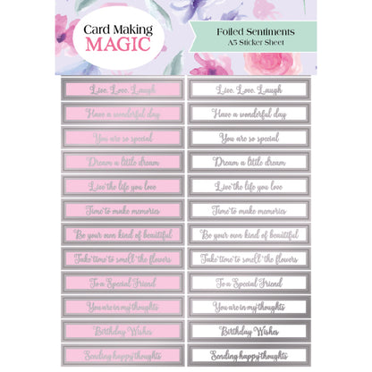 Card Making Magic Sticker Sheet Foiled Sentiments Set of 30| Butterfly Blossom Collection