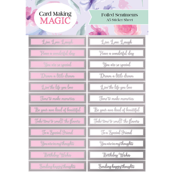 Card Making Magic Sticker Sheet Foiled Sentiments Set of 30| Butterfly Blossom Collection