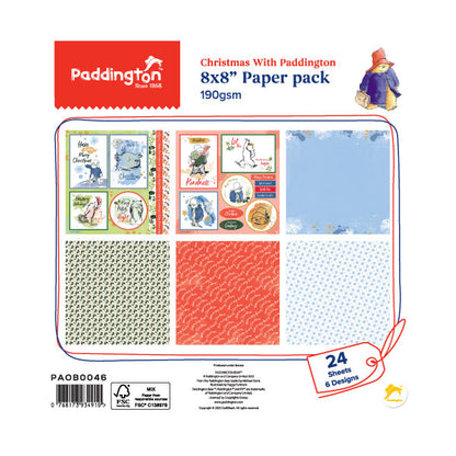 Paddington 8in x 8in Paper Pack Festive Paddington Christmas With Paddington 190gsm | 24 sheets