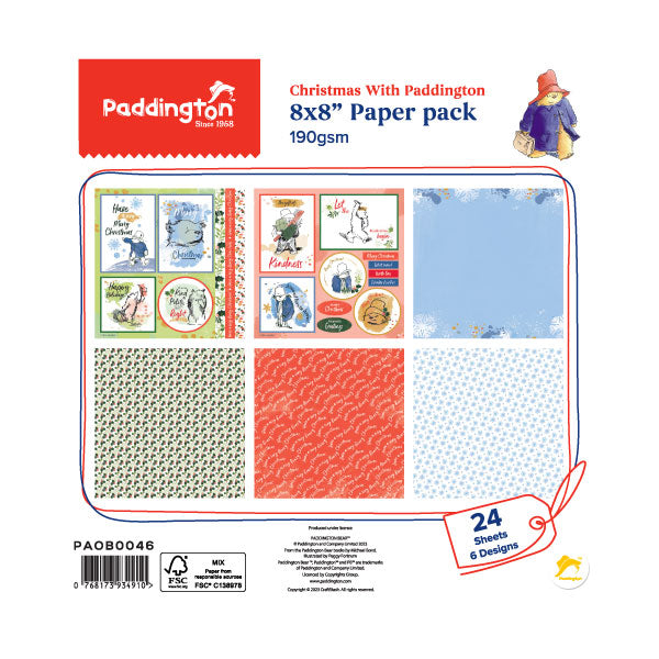 Paddington 8in x 8in Paper Pack Festive Paddington Christmas With Paddington 190gsm | 24 sheets