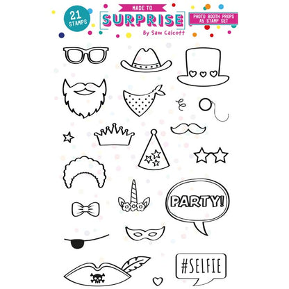 Made To Surprise A5 Clear Stamp Set Party Pieces Photo Booth Props by Sam Calcott | Set of 21