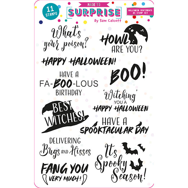 Made To Surprise A5 Clear Stamp Set Halloween Sentiments by Sam Calcott | Set of 11