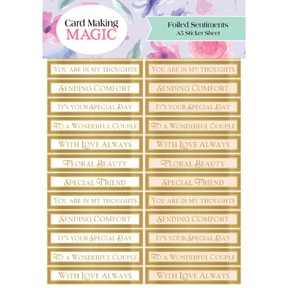 Card Making Magic A5 Sticker Sheets Foiled Sentiments | 4 Sheets