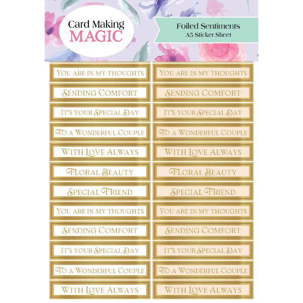 Card Making Magic A5 Sticker Sheets Foiled Sentiments | 4 Sheets