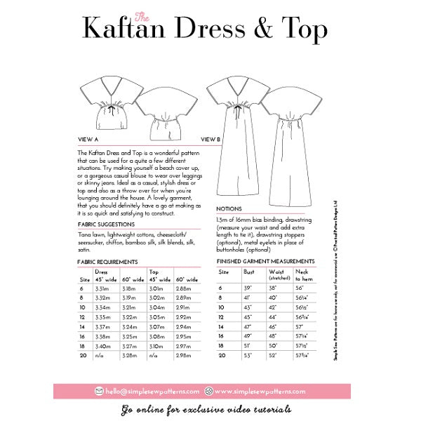 Digital Download | Simple Sew Kaftan Dress and Top Sewing Pattern