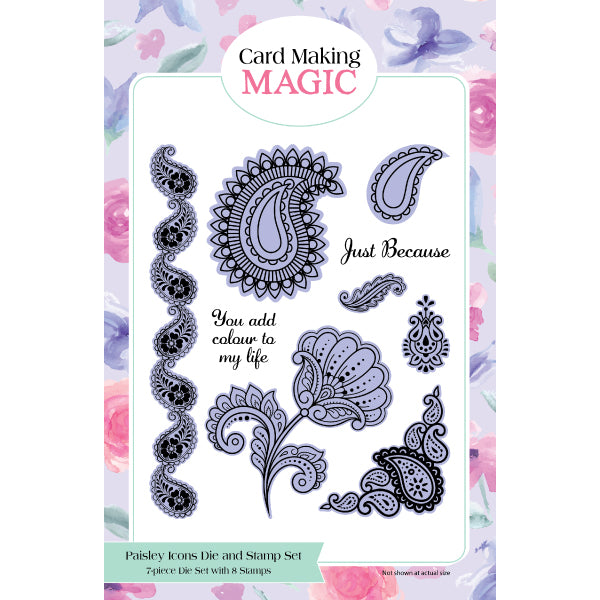 Card Making Magic Clear Stamp and Outline Die Set Paisley Dreams Modern Icons | Set of 15