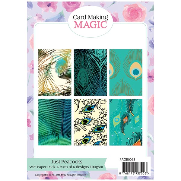 Card Making Magic 5in x 7in Printed Paper Pack Just Peacocks 190gsm | 24 Sheets