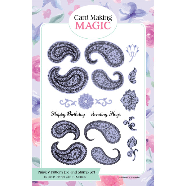 Card Making Magic Clear Stamp and Outline Die Set Paisley Dreams Traditional Pattern | Set of 26