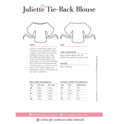Digital Download | Simple Sew Juliette Tie-Back Blouse Top Sewing Pattern