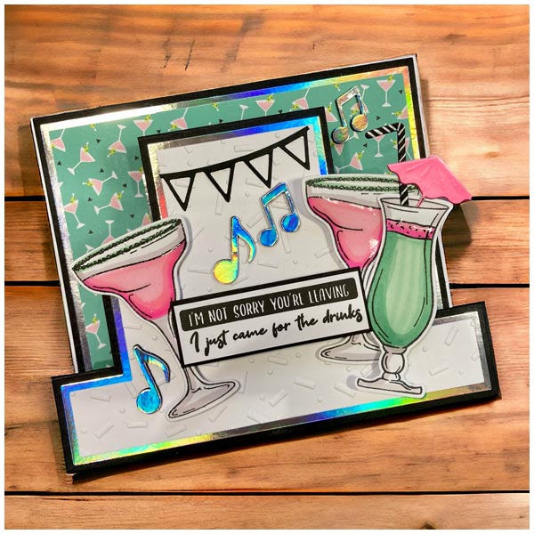 Made To Surprise A5 Clear Stamp Set Cheeky Sentiments Let the Drinks Flow by Sam Calcott | Set of 12