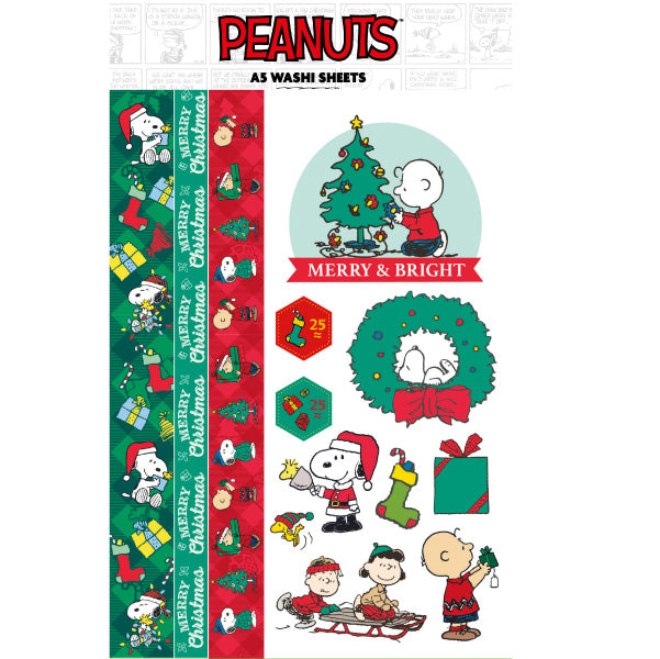Peanuts A5 Washi Tape Sticker Sheets Festive Holidays Snoopy & Charlie Brown | 4 Sheets