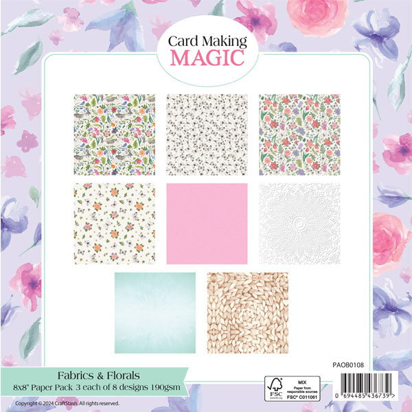 Card Making Magic 8''x 8'' Paper Pack Fabrics & Florals | Hat's Off