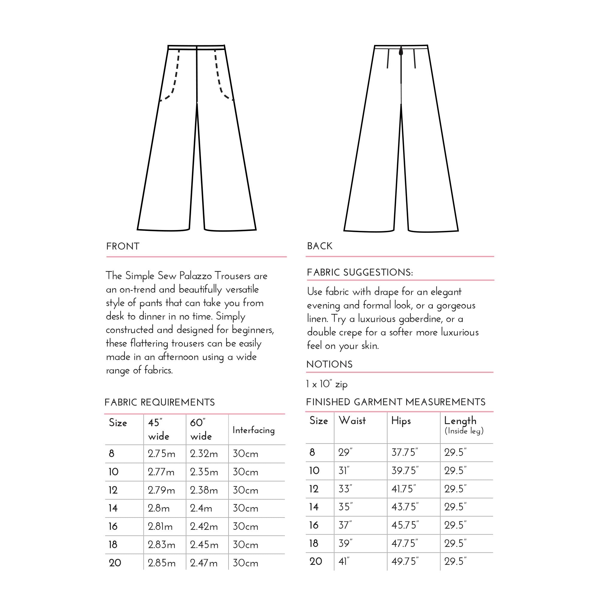 Digital Download | Simple Sew Palazzo Trousers/Pants with Pockets Pattern