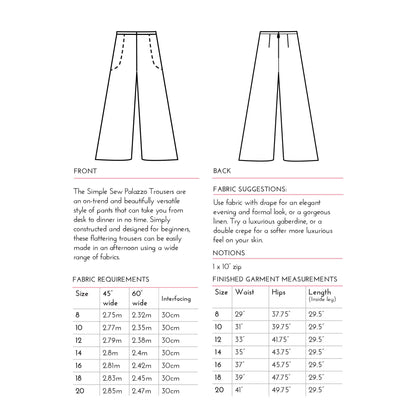Digital Download | Simple Sew Palazzo Trousers/Pants with Pockets Pattern