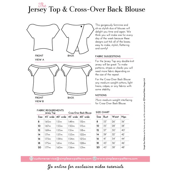 Digital Download | Simple Sew Jersey Top & Cross-Over Back Blouse Sewing Pattern