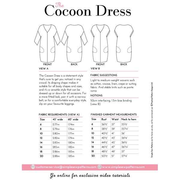 Digital Download | Simple Sew Cocoon Dress Sewing Pattern