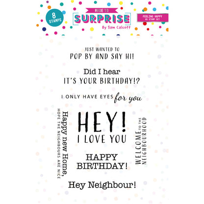 Made To Surprise A5 Clear Stamp Set Feeling Happy Sentiments | Set of 8