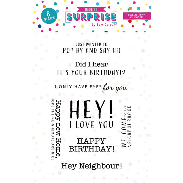Made To Surprise A5 Clear Stamp Set Feeling Happy Sentiments | Set of 8