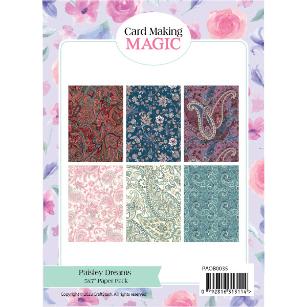 Card Making Magic 5in x 7in Patterned Paper Pack Paisley Dreams 190gsm | 24 Sheets