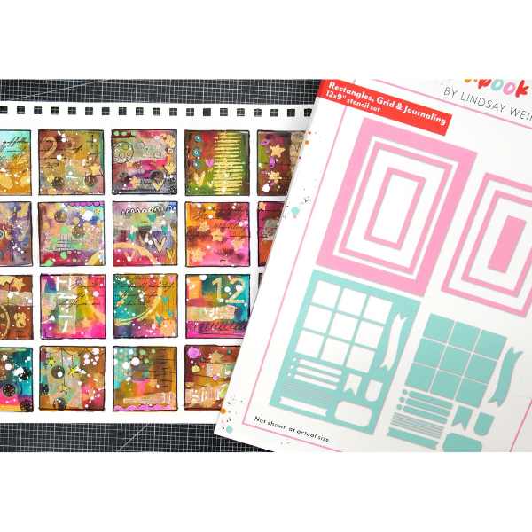 Frugal Crafter 9 x 12 Stencil Set Rectangles, grid and journaling