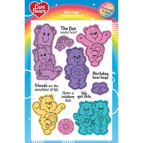 Care Bears Die and A5 Stamp Set Bear Hugs | Rainbows & Clouds