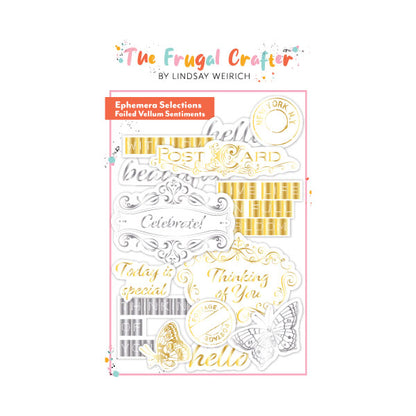 Frugal Crafter Ephemera Pack Watercolour Florals Foiled Vellum Sentiments by Lindsay Weirich