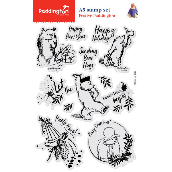 Paddington A5 Clear Stamp Festive Paddington Set of 9 | Festive Paddington Collection