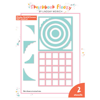 Frugal Crafter 6 x 6 Stencil Set Circles, grid and corners