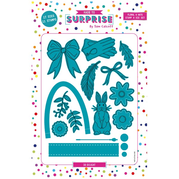 Made To Surprise Die & Clear Stamp Set 3D Delight Additions Floral & Hats by Sam Calcott | Set of 28